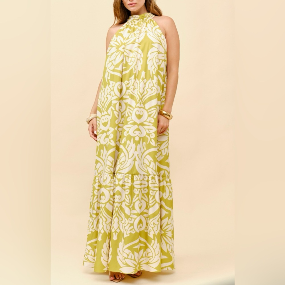 Elegant Green and White Maxi Dress